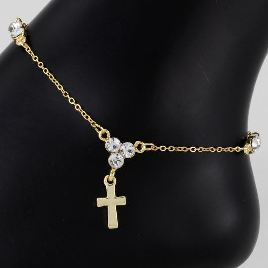 Ladies Cluster With Cross Anklet - AK-222