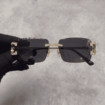 Iced Out 3.23CT Moissanite Rimless Sunglasses in Brass - Black Lens