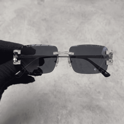 Iced Out 3.23CT Moissanite Rimless Sunglasses in Brass - Black Lens
