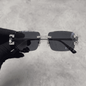 Iced Out 3.23CT Moissanite Rimless Sunglasses in Brass - Black Lens