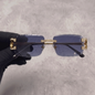 Iced Out 3.23CT Moissanite Rimless Sunglasses in Brass - Blue Lens