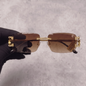 Iced Out 3.23CT Moissanite Rimless Sunglasses in Brass - Brown Lens