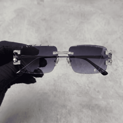 Iced Out 3.23CT Moissanite Rimless Sunglasses in Brass - Smoke Lens