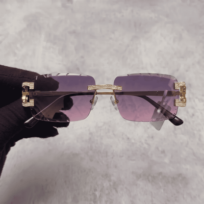 Iced Out 3.23CT Moissanite Rimless Sunglasses in Brass - Pink Lens