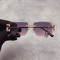 Iced Out 3.23CT Moissanite Rimless Sunglasses in Brass - Pink Lens