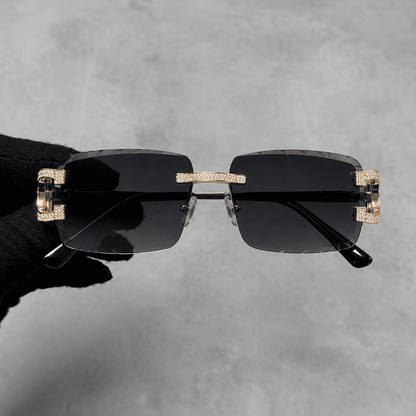 Iced Out 3.23CT Moissanite Rimless Sunglasses in Premium Sterling Silver - Black Lens