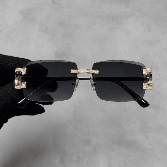 Iced Out 3.23CT Moissanite Rimless Sunglasses in Premium Sterling Silver - Black Lens