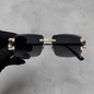Iced Out 3.23CT Moissanite Rimless Sunglasses in Premium Sterling Silver - Black Lens