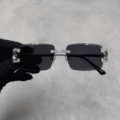 Iced Out 3.23CT Moissanite Rimless Sunglasses in Premium Sterling Silver - Black Lens
