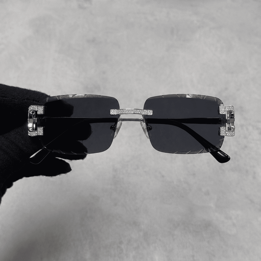 Iced Out 3.23CT Moissanite Rimless Sunglasses in Premium Sterling Silver - Black Lens