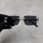 Iced Out 3.23CT Moissanite Rimless Sunglasses in Premium Sterling Silver - Black Lens