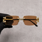 Iced Out 3.23CT Moissanite Rimless Sunglasses in Premium Sterling Silver - Brown Lens