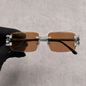 Iced Out 3.23CT Moissanite Rimless Sunglasses in Premium Sterling Silver - Brown Lens