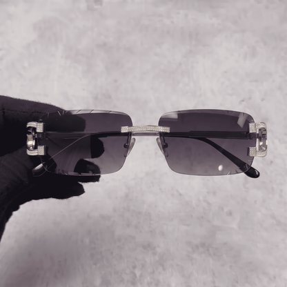 Iced Out 3.23CT Moissanite Rimless Sunglasses in Premium Sterling Silver - Smoke Lens