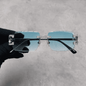 Iced Out 3.23CT Moissanite Rimless Sunglasses in Premium Sterling Silver - Green Lens
