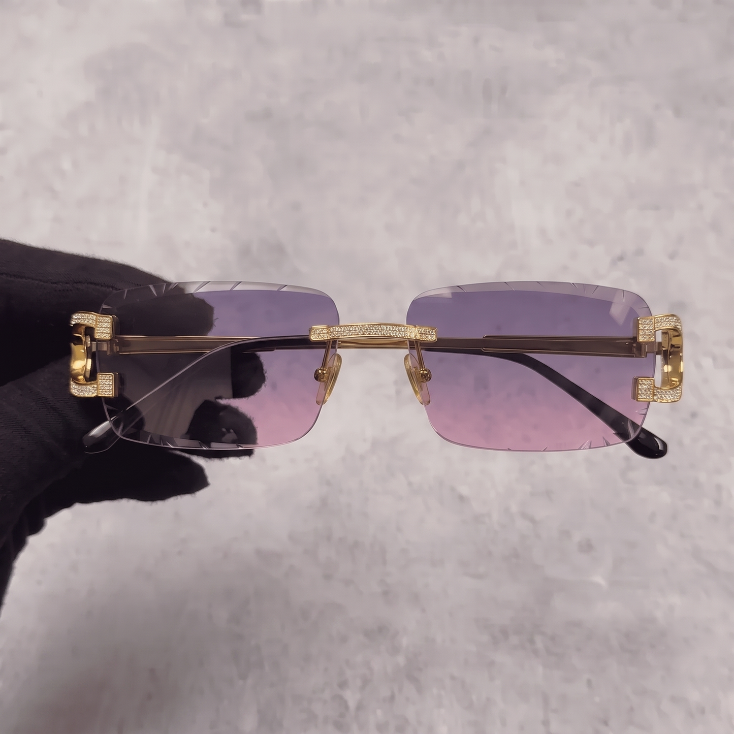 Iced Out 3.23CT Moissanite Rimless Sunglasses in Premium Sterling Silver - Pink Lens
