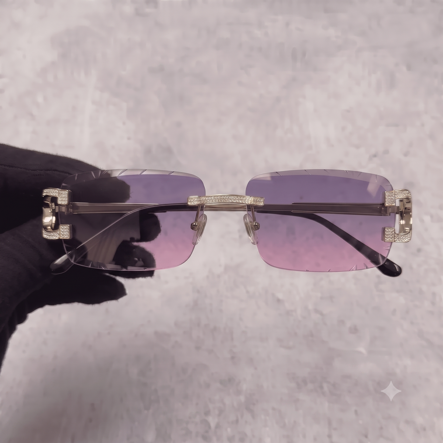 Iced Out 3.23CT Moissanite Rimless Sunglasses in Premium Sterling Silver - Pink Lens
