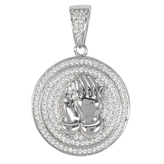 Small Praying Hands Cubic Zirconia Pendant - BCH-1084*