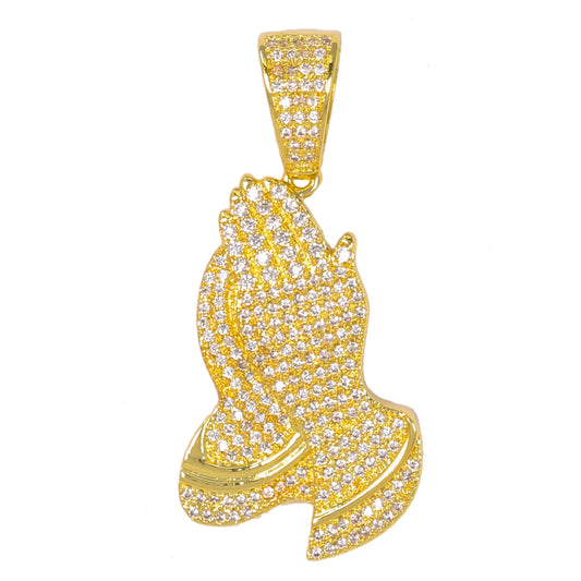 Medium Praying Hands Cubic Zirconia Pendant - BCH-1154*