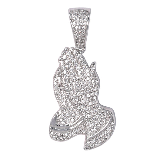 Medium Praying Hands Cubic Zirconia Pendant - BCH-1154*