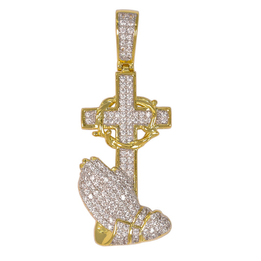 Medium Praying Hands Cubic Zirconia Pendant - BCH-1167*