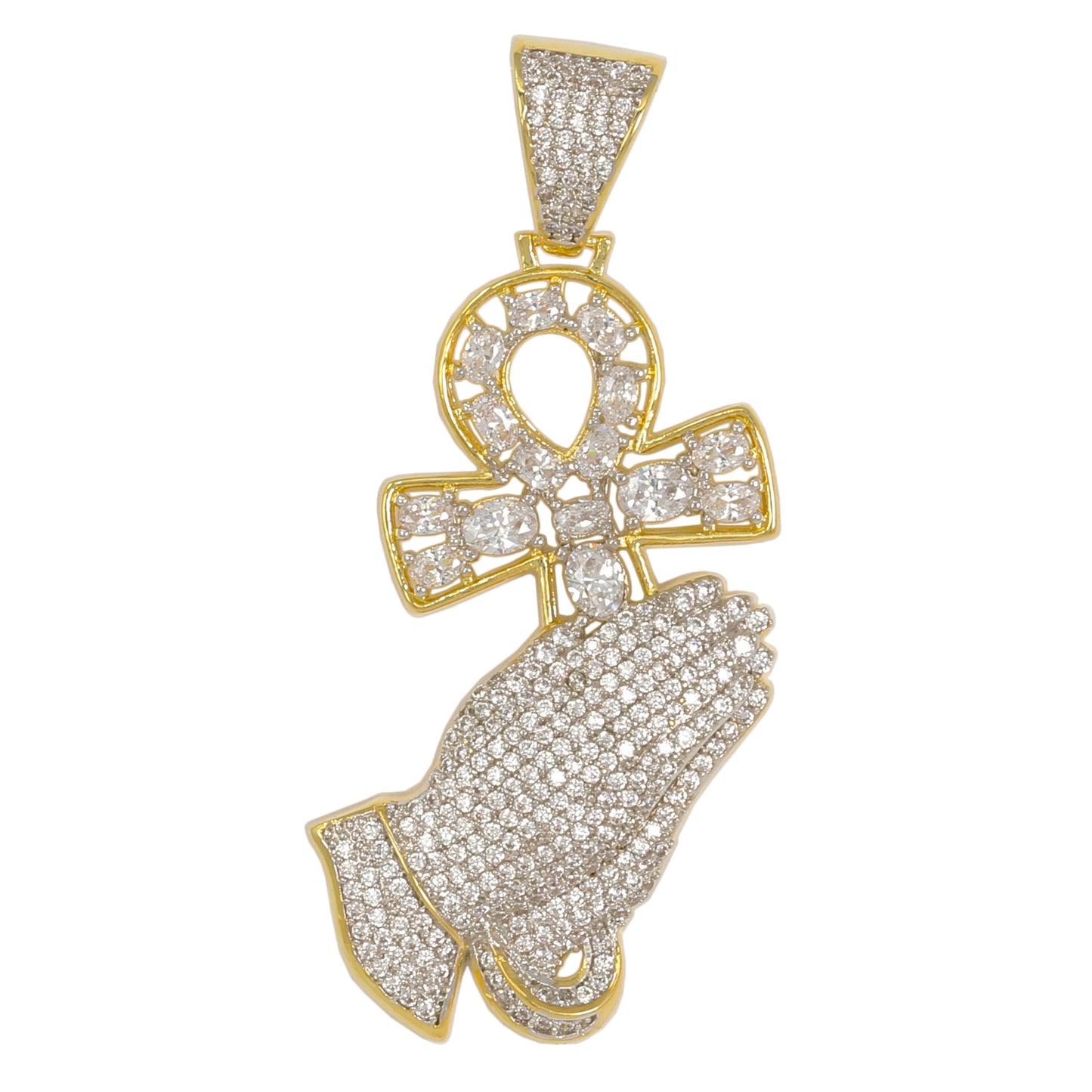 Medium Praying Hands Cubic Zirconia Pendant - BCH-1206*