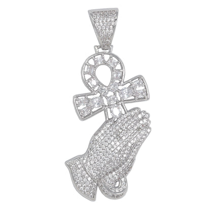 Medium Praying Hands Cubic Zirconia Pendant - BCH-1206*