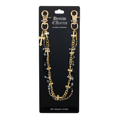 Gold and black chain wallet chain on a Denim Chains branded card.