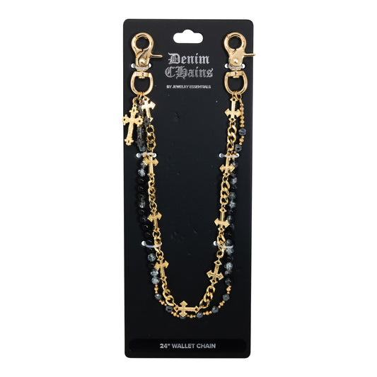 Gold and black chain wallet chain on a Denim Chains branded card.