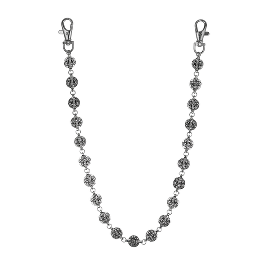 Silver chain with clasp on a white background