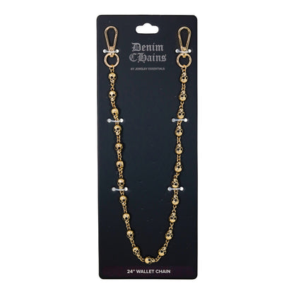 Gold wallet chain on a black card with 'Denim Chains' branding.