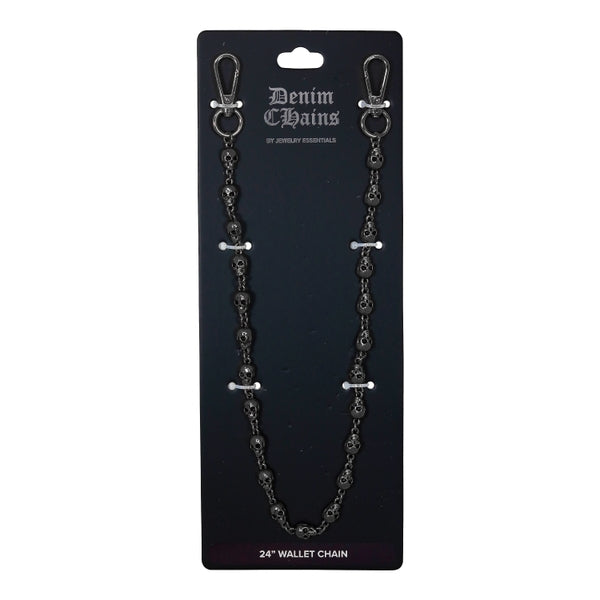 Black chain wallet chain on a black card with 'Denim Chains' branding.