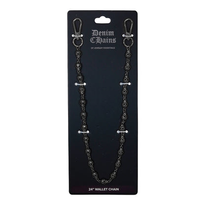 Black chain wallet chain on a black card with 'Denim Chains' branding.