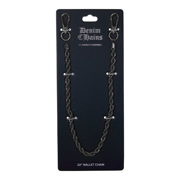 Black wallet chain on a Denim Chains branded card with a white background