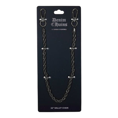 Black wallet chain on a Denim Chains branded card with a white background