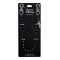 Black beaded wallet chain with silver clasp on a black card labeled 'Denim Chains by Jewelry Essentials'.