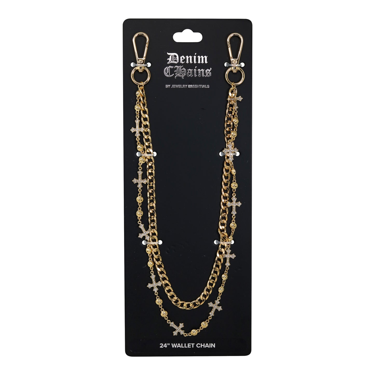 Gold chain wallet chain on a black Denim Chains branded card