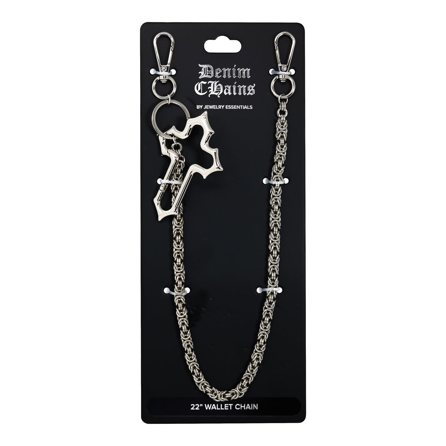 Silver chain wallet chain on a black Denim Chains branded card