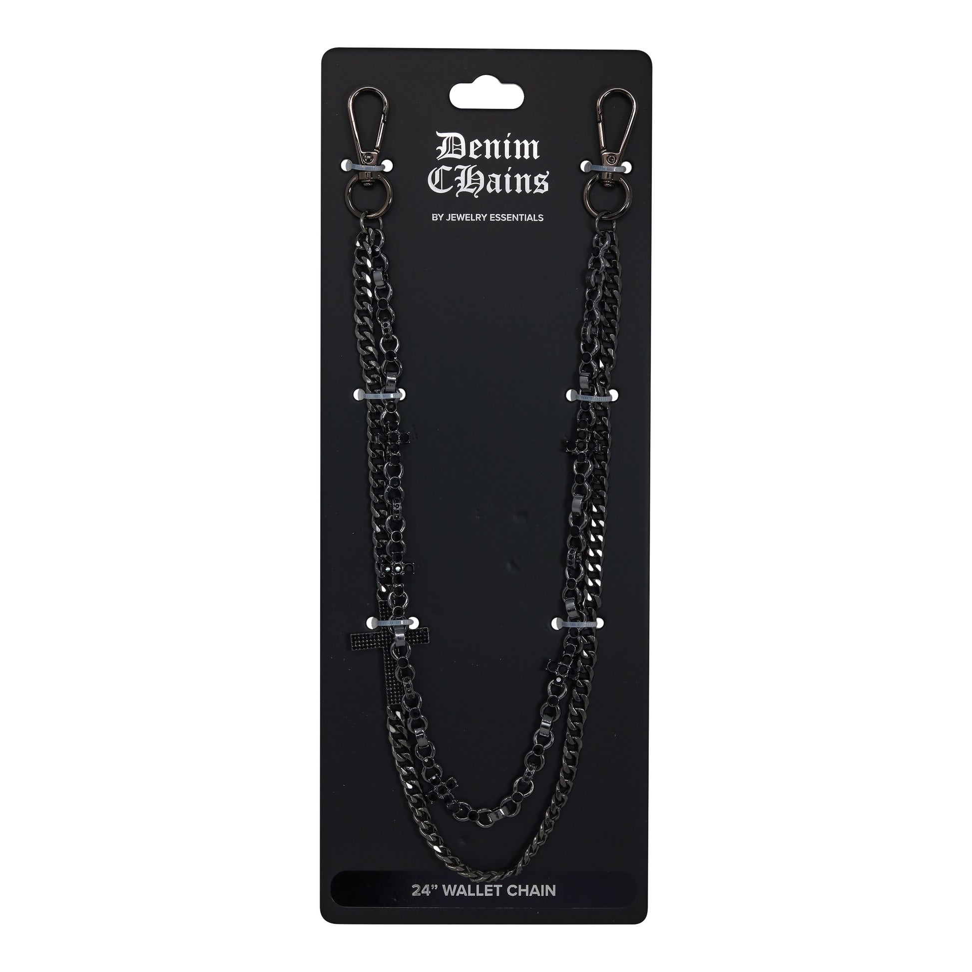 Black chain wallet chain on a 'Denim Chains' branded card with a white background