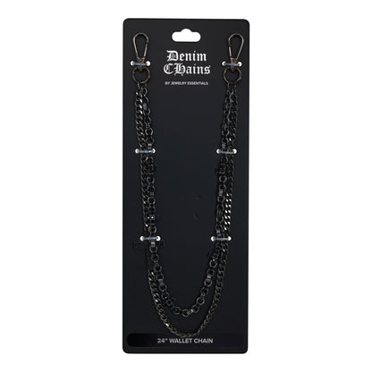 Black chain wallet chain on a 'Denim Chains' branded card with a white background
