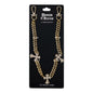 Gold chain wallet chain with cross pendants on a Denim Chains branded card.