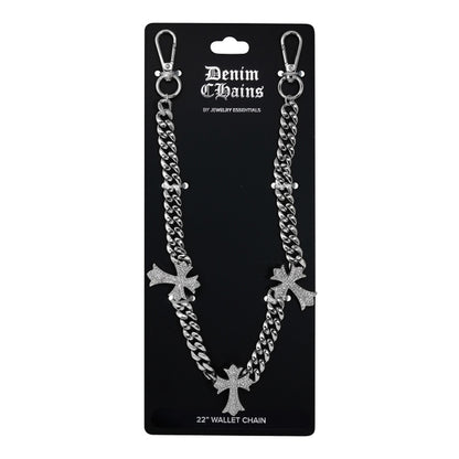 Denim Chains wallet chain with cross designs on a black card