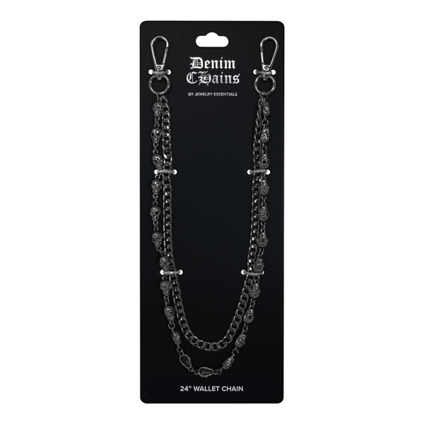 Black chain wallet chain on a 'Denim & Gains' branded card