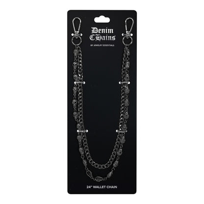 Black chain wallet chain on a 'Denim & Gains' branded card