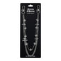 Silver chain necklace with star and cross designs on a black card packaging.
