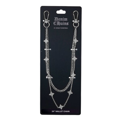 Silver chain wallet chain on a black Denim Chains branded card