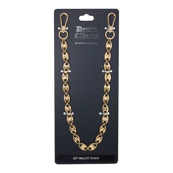 Gold wallet chain on a black card with 'Denim & Co.' branding.