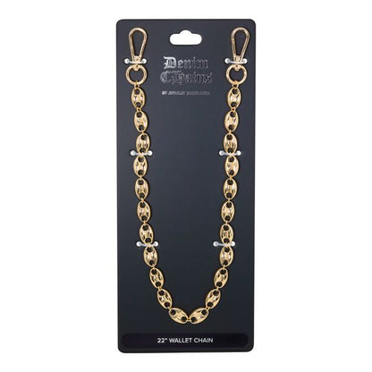 Gold wallet chain on a black card with 'Denim & Co.' branding.