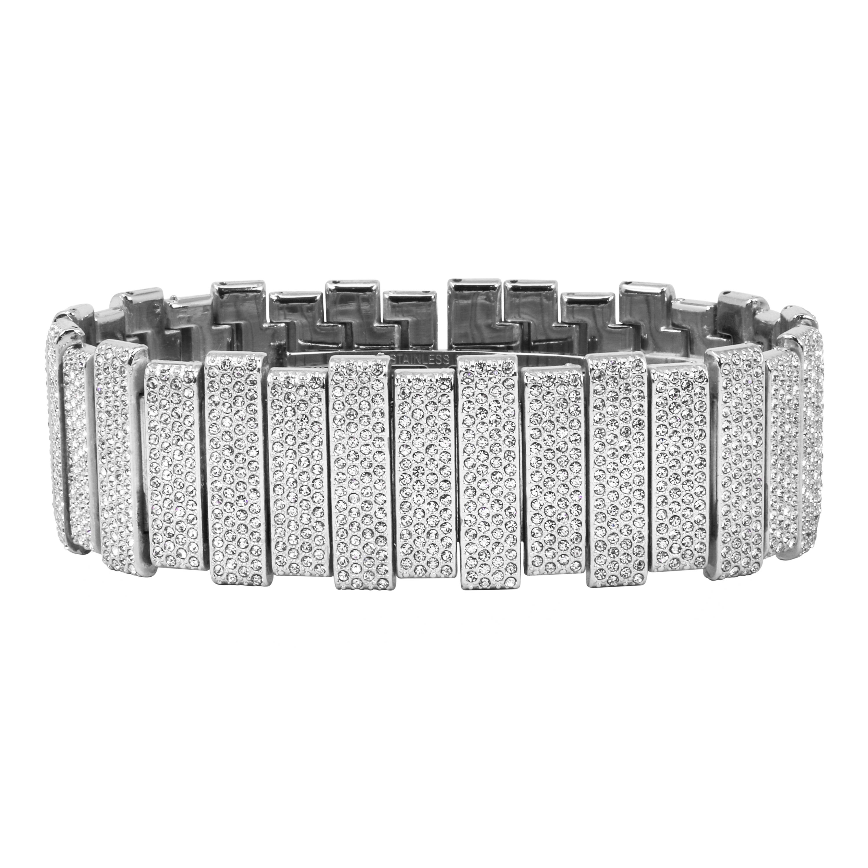 Men's Rectangle Chandelier Watch and Staggered Bracelet 40mm Silver - Fully Iced Band