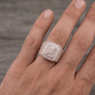 Iced Out 7.47CT Moissanite Cushion Baguette Halo Ring in Premium Sterling Silver